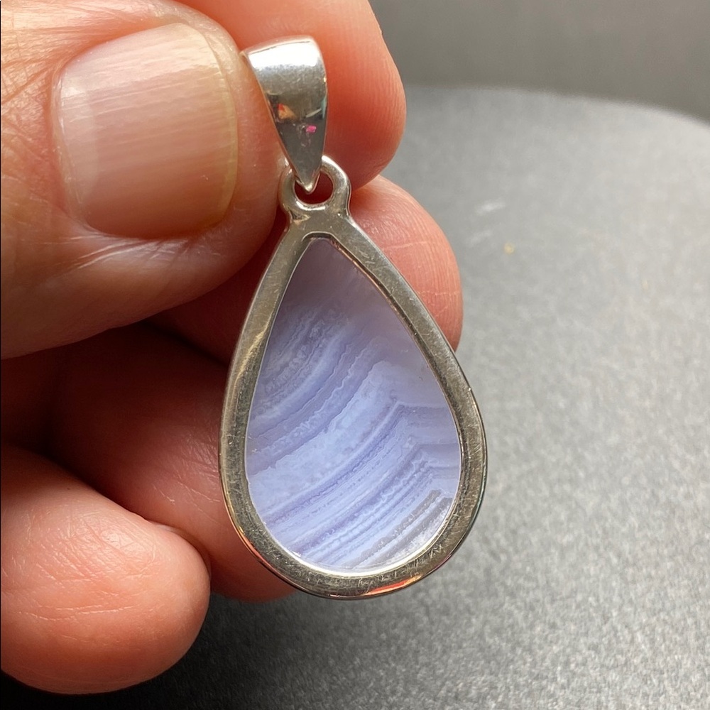 Blue Lace Agate Pendant in Solid Sterling Silver 925 - Picture 6 of 7